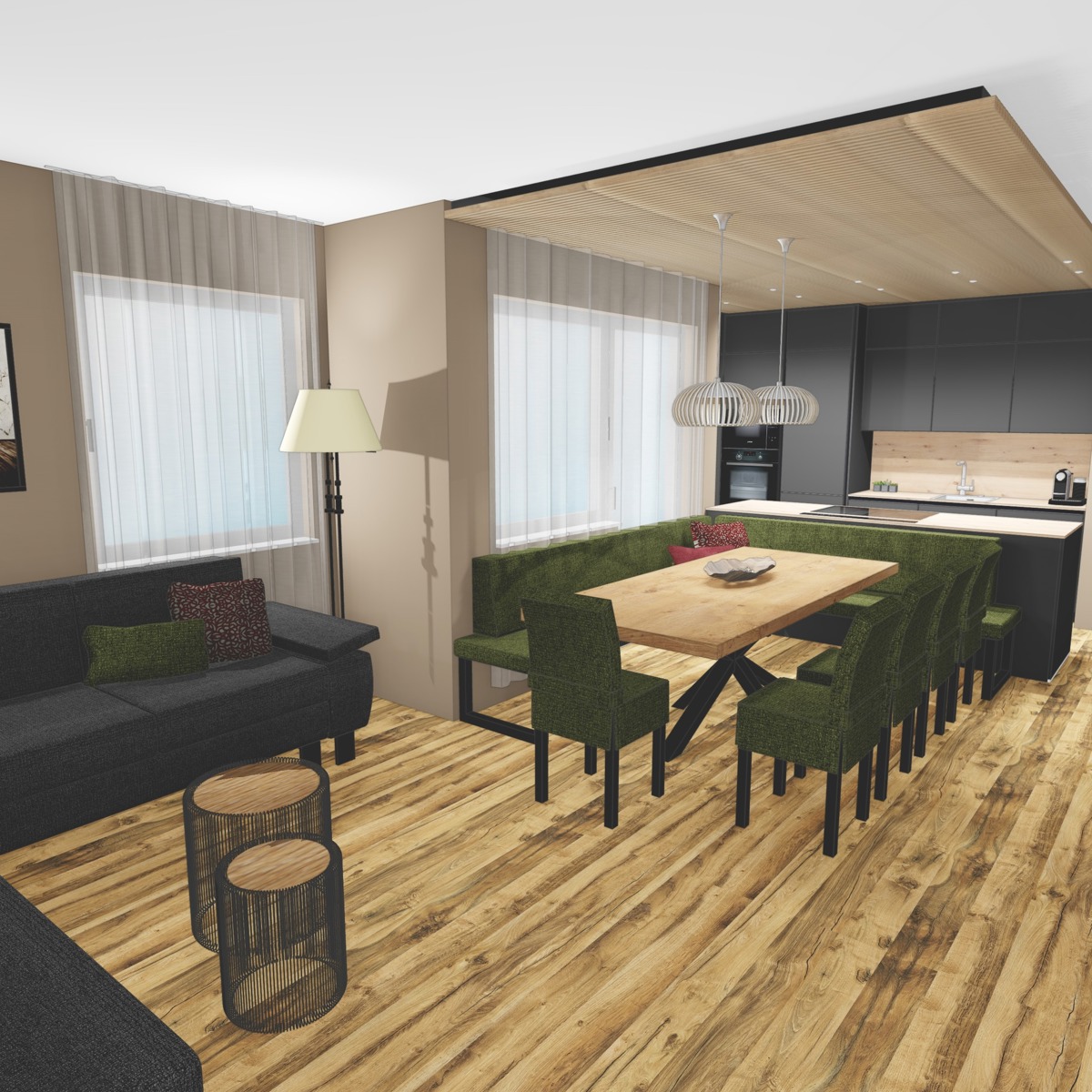 Open-plan kitchen for holiday flat